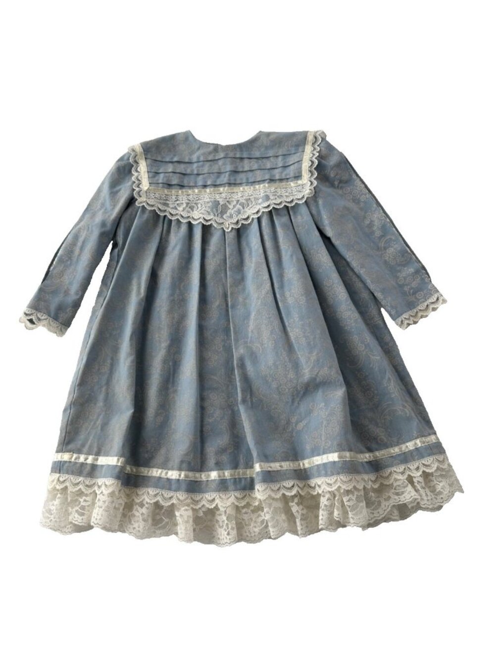 VTG Gunne Sax Toddler 4T Blue White Floral Prairie Dress Lace Trim